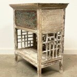 Distressed Whitewashed Carved Accent Table with Open Shelf