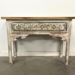 Hand Crafted Whitewashed Carved Wood Console Table