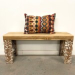 Slim Reclaimed Teak Carved Leg Bench
