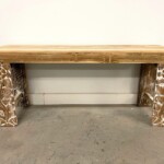 Slim Reclaimed Teak Carved Leg Bench