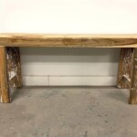 Slim Reclaimed Teak Carved Leg Bench