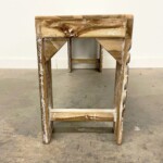 Slim Reclaimed Teak Carved Leg Bench