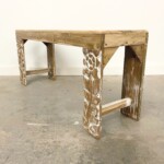 Slim Reclaimed Teak Carved Leg Bench