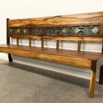 Long Narrow Armless Carved Wood Bench 6.5 feet