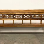 Long Narrow Armless Carved Wood Bench 6.5 feet back