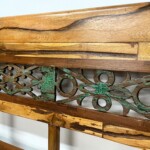 Long Narrow Armless Carved Wood Bench 6.5 feet