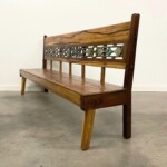 Long Narrow Armless Carved Wood Bench 6.5 feet