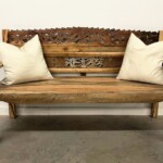 Rustic Carved Reclaimed Wood Bench