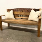 Rustic Carved Reclaimed Wood Bench