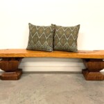 Long Rustic Solid Slab Backless Wood Bench