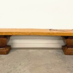 Long Rustic Solid Slab Backless Wood Bench