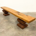Long Rustic Solid Slab Backless Wood Bench