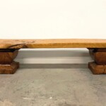 Long Rustic Solid Slab Backless Wood Bench