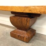 Long Rustic Solid Slab Backless Wood Bench right leg