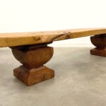 Long Rustic Solid Slab Backless Wood Bench