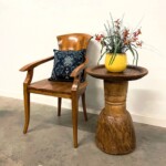 Rustic Reclaimed Wood Drum Accent Table