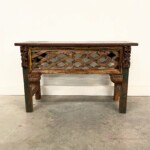 Primitive Carved Panel Small Bench Reclaimed Wood