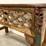 Primitive Carved Panel Small Bench Reclaimed Wood