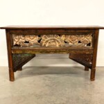 Small Carved Rustic Accent Bench Reclaimed Teak
