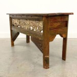 Small Carved Rustic Accent Bench Reclaimed Teak