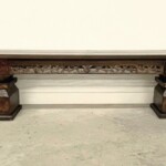 Narrow Reclaimed Wood Bench with Vintage Architectural Pedestal Legs