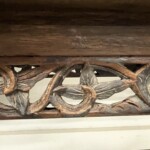 Narrow Reclaimed Wood Bench with Vintage Architectural Pedestal Legs