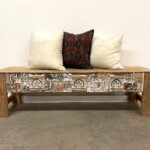 Carved Panel Mosaic Reclaimed Teak Bench