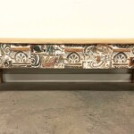 Carved Panel Mosaic Reclaimed Teak Bench Carved Panel Mosaic Reclaimed Teak Bench