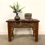 Old Panel Reclaimed Wood Small Bench Side Table