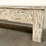 Rustic Distressed Whitewashed Carved Bench Reclaimed Wood
