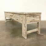 Rustic Distressed Whitewashed Carved Bench Reclaimed Wood