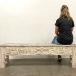 Rustic Distressed Whitewashed Carved Bench Reclaimed Wood