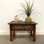 Small Carved Accent Bench Side Table Reclaimed Wood