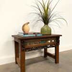 Small Carved Accent Bench Side Table Reclaimed Wood