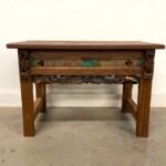Small Carved Accent Bench Side Table Reclaimed Wood