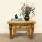 Small Rustic Carved Bench Side Table Reclaimed Wood