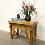 Small Rustic Carved Bench Side Table Reclaimed Wood