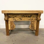 Small Rustic Carved Bench Side Table Reclaimed Wood