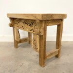 Small Rustic Carved Bench Side Table Reclaimed Wood