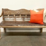 Whitewashed Carved Reclaimed Wood Bench