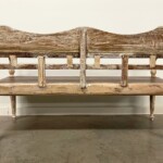 Whitewashed Carved Reclaimed Wood Bench