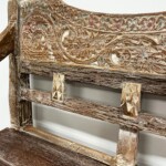 Whitewashed Carved Reclaimed Wood Bench