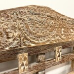 Whitewashed Carved Reclaimed Wood Bench