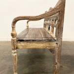Whitewashed Carved Reclaimed Wood Bench