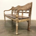 Whitewashed Carved Reclaimed Wood Bench