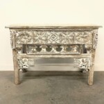 Whitewashed Reclaimed Teak Carved Console Table
