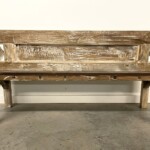 Carved Panel Whitewashed Reclaimed Wood Bench