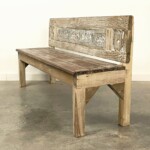 Carved Panel Whitewashed Reclaimed Wood Bench