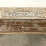 Carved Panel Whitewashed Reclaimed Wood Bench