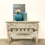 Whitewashed Reclaimed Teak Carved Console Table Whitewashed Reclaimed Teak Carved Console Table